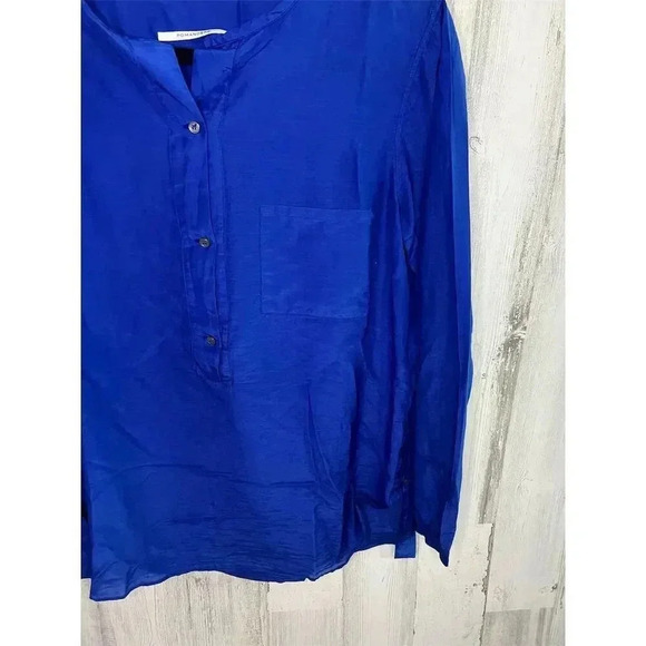 Pomandère Women's Long Sleeve Blue Blouse Size 40 Size 4 US with Front Pocket - Picture 6 of 9